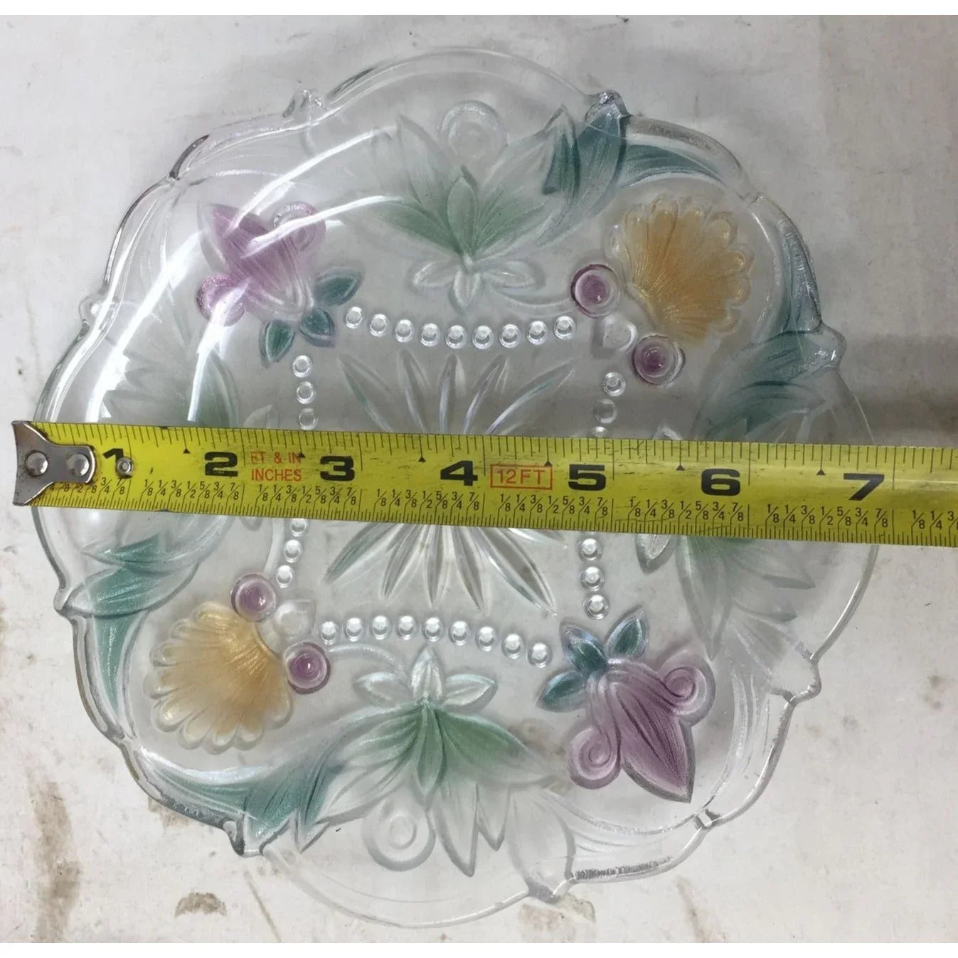 Vintage Small Clear Glass Plate with Flowers/Leaves Printed on it A+ Stuff A+ Stuff