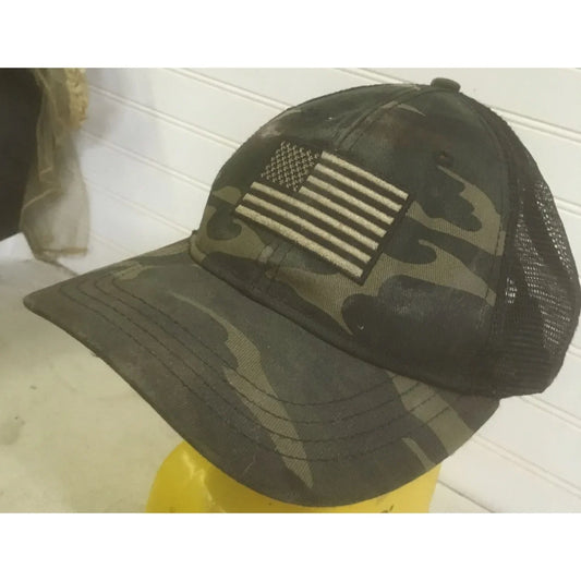 Mens Adjustable Green Camo American Flag Hat - A+ Stuff