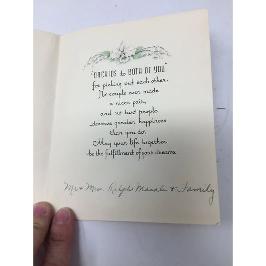 "Orchids to You On Your Wedding Day" Vintage Paper Wedding Card with Handwriting inside - A+ Stuff