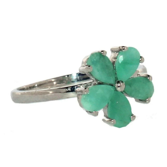 1.36 Carat Emerald Flower Shaped Ring in Sterling Silver Setting - Size 7 - A+ Stuff