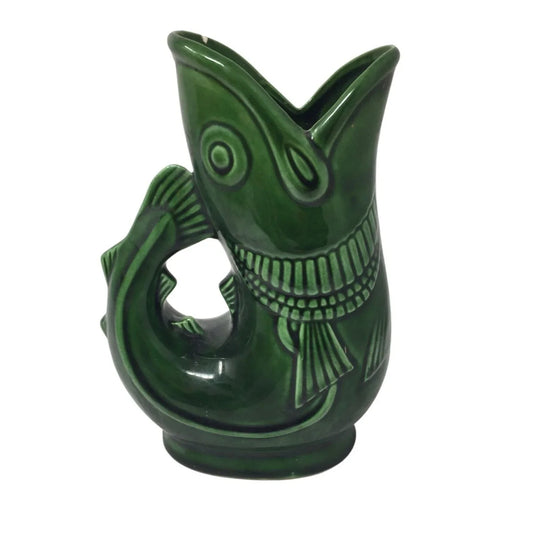 Vintage Green Ceramic Fish Pitcher/Vase- Made In Japan (about 7'' tall) - A+ Stuff