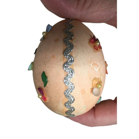 Decorative Faux Easter Egg With Colorful Flowers/Silver Ribbon (Some flowers fell off) A+ Stuff A+ Stuff