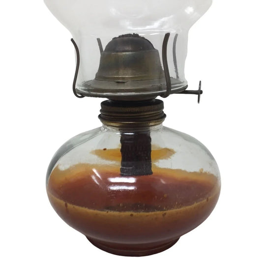 Vintage Oil Lamp - Clear glass Shade - Bulb Stained from Oil A+ Stuff A+ Stuff