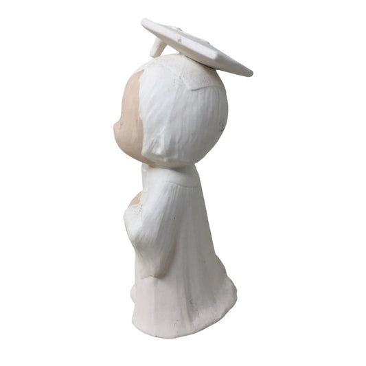 Partially Painted Ceramic Student Graduate Wearing Cap and Gown, Holding Diploma- Ceramic Figure About 7.25 inches tall -- A+ Stuff Graduation Gift