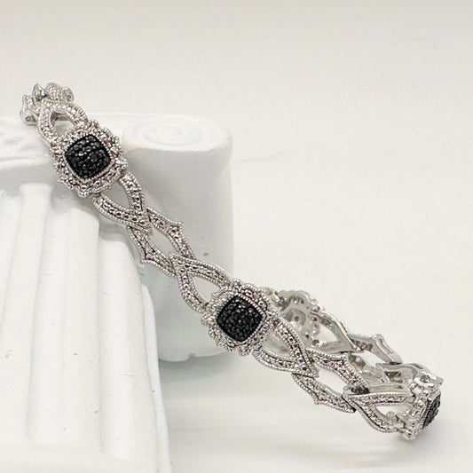 Beautifully Elegant Black and White Diamond Bracelet - Wonderful Detailing - A+ Stuff