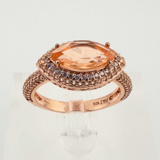 Marquis Cut 2 Ct. Morgainte Doublet Ring. 14kt Gold Overlay Sterling - Size 8.25