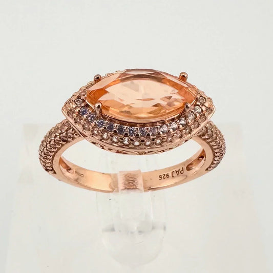 Marquis Cut 2 Ct. Morgainte Doublet Ring. 14kt Gold Overlay Sterling - Size 8.25 - A+ Stuff