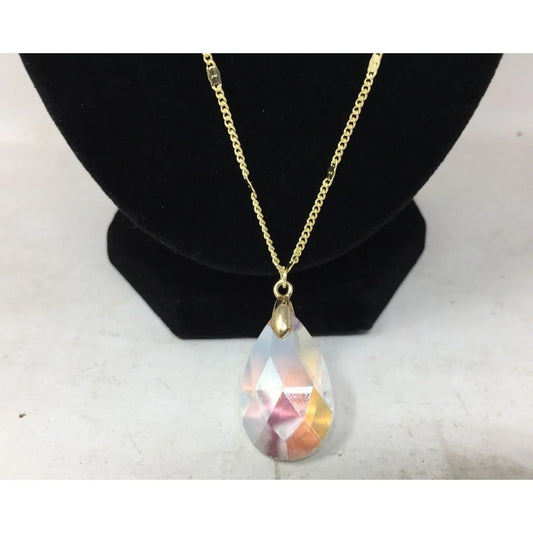 Womens Gold Tone Chain with Faux Crystal Drop Pendant Necklace A+ Stuff A+ Stuff