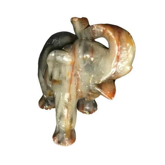 Small 3" Smiling Hand Carved Stone Elephant Figurine/Sculpture - Trunk up for Luck - A+ Stuff