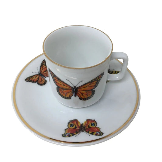 Teacup and Saucer Set with Butterflies Printed on Both A+ Stuff A+ Stuff
