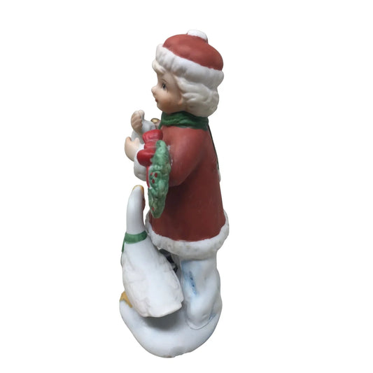 Vintage Homco #5304 Christmas Girl With Goose Figurine 5" Tall - A+ Stuff