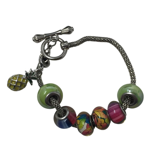 Women's Silver Tone Bracelet with Colorful Charms