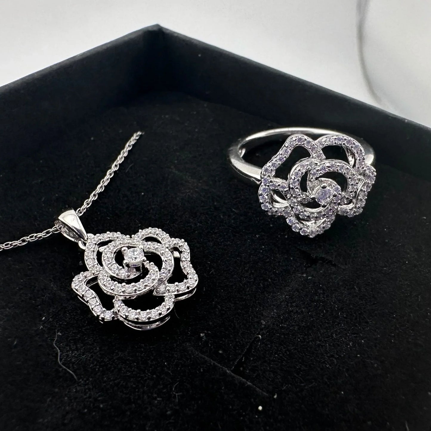 Shining White Sapphire Ring and Pendant Set - Sterling Silver with 18" Chain - Beautiful! - A+ Stuff