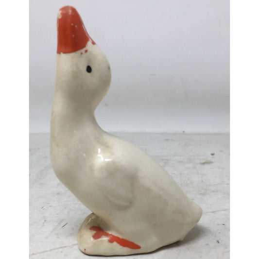 Small Vintage Hand Painted White/Orange Duck Looking Up Figurine A+ Stuff A+ Stuff
