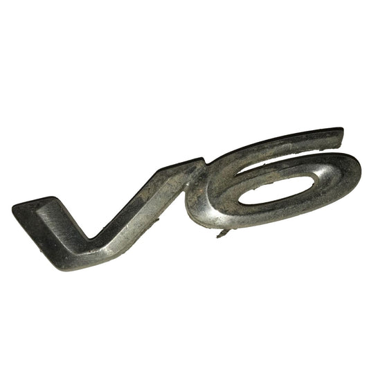 V6 Silver Auto Patch/Emblem- About 3 inches