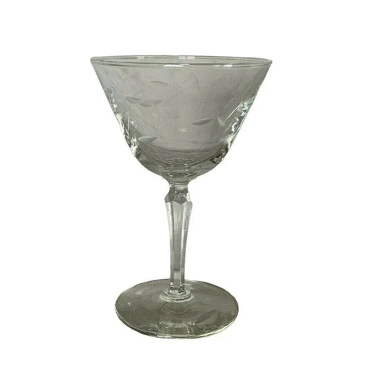 Etched Wine Glass - Delicate Design Stemware - approx 6" tall - formal dining - A+ Stuff