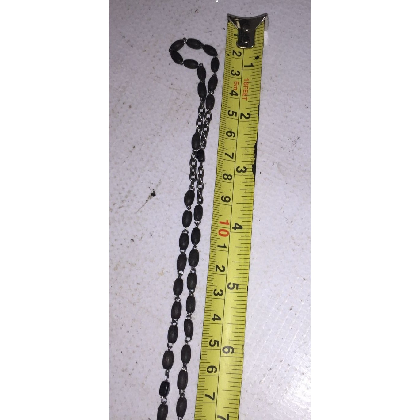 Rosary Necklace Chain w/ Black Beads- Catholic Cross Crucifix- about 20.5 inches long