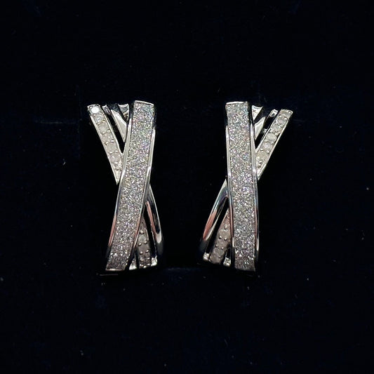 Beautiful Diamond X Hoop Earrings - Natural Diamond in Sterling Silver Settings
