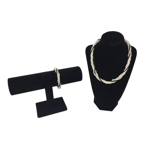 White and Black Faux Pearl Twisted Strand Necklace/Bracelet - A+ Stuff