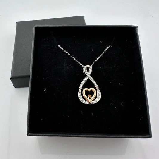 10kt Gold & Sterling Silver Infinity Heart Necklace with Natural Chocolate Diamond - A+ Stuff
