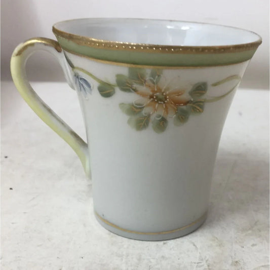 Small Handled Tea Cup with Floral Design and Gold /Green Rim A+ Stuff A+ Stuff