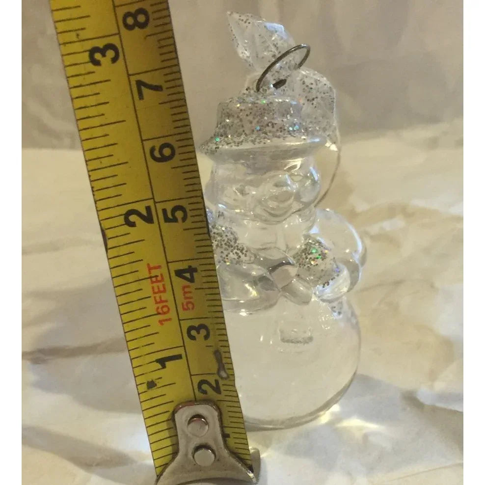 Vintage Clear Sparkly Snowman Christmas Tree Ornament- 3 inches - A+ Stuff