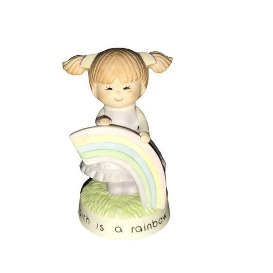 Faith is a Rainbow Little Girl Figurine- Holding a Rainbow, Wearing Pigtails - A+ Stuff