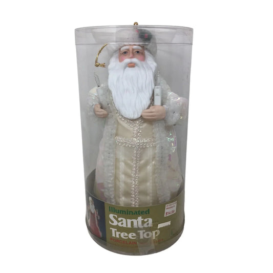 Illuminated White / Silver Santa Claus Christmas Tree Topper New in Box - A+ Stuff