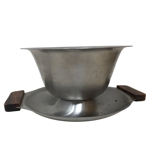 Vintage Japan Stainless Steel Gravy Boat Bowl Dish With Attached Drip Plate A+ Stuff A+ Stuff