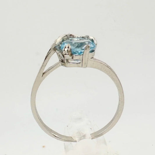 Beautiful Heart Shape Natural Blue Topaz and Diamond Ring Size 8.25 - A+ Stuff