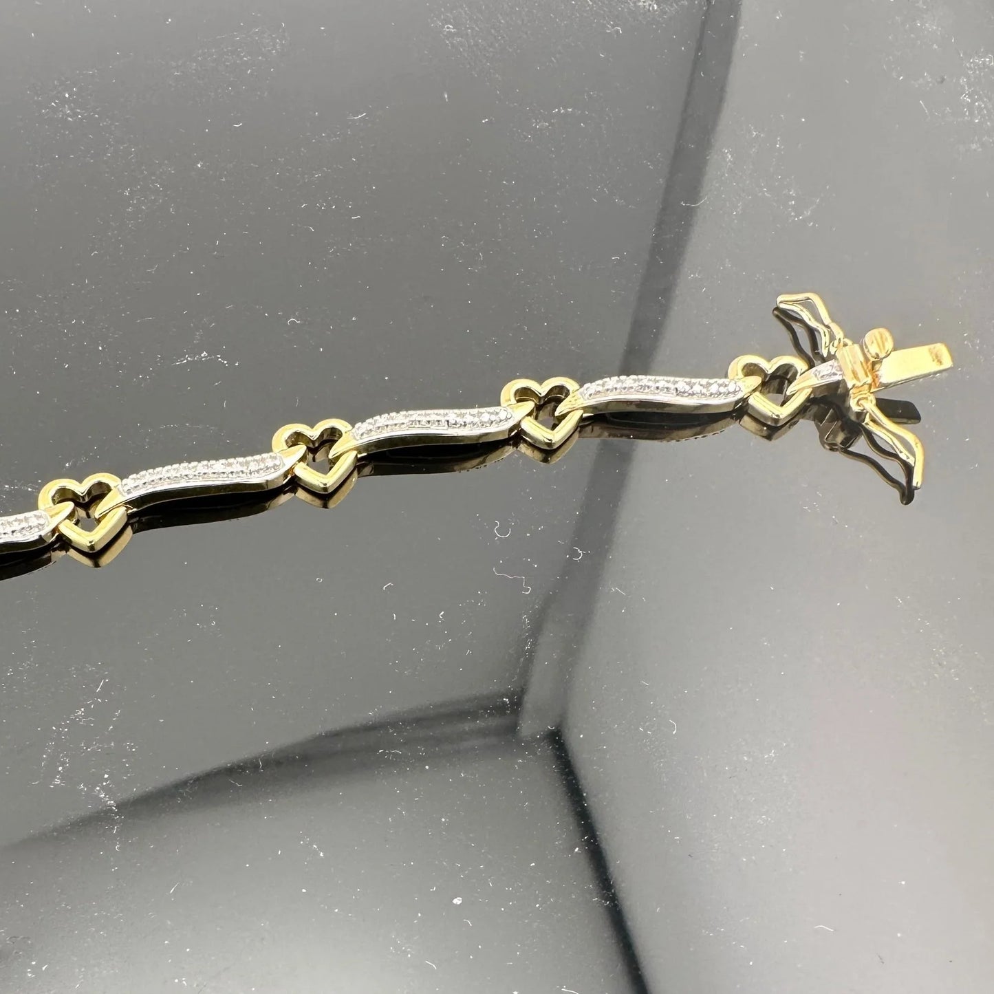Beautiful Heart and Diamond Ribbon Bracelet - 14kt Gold overlay Sterling Silver - Spread Some Love! - A+ Stuff