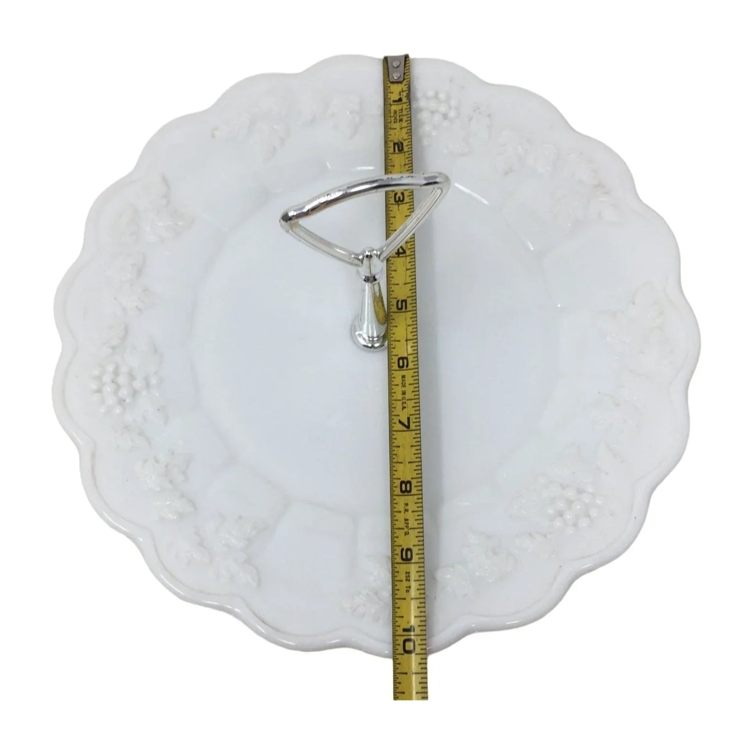Vintage White/Silver Westmoreland Milk Glass Grape Patterned Handled Serving Platter/Tray Westmoreland A+ Stuff