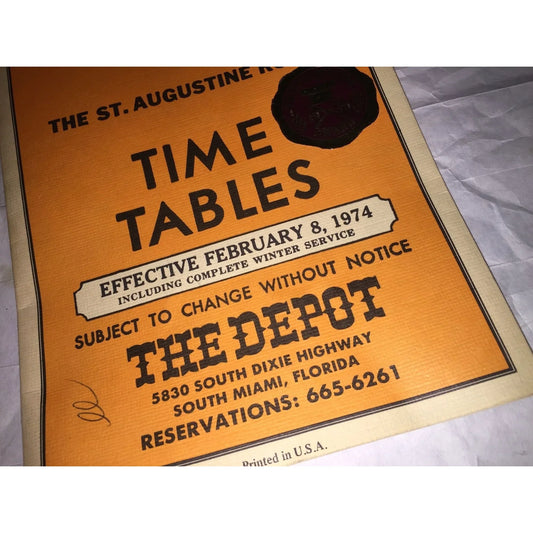 Vintage 1974 Florida East Coast Railway Flagler System Time Tables Brochure - A+ Stuff