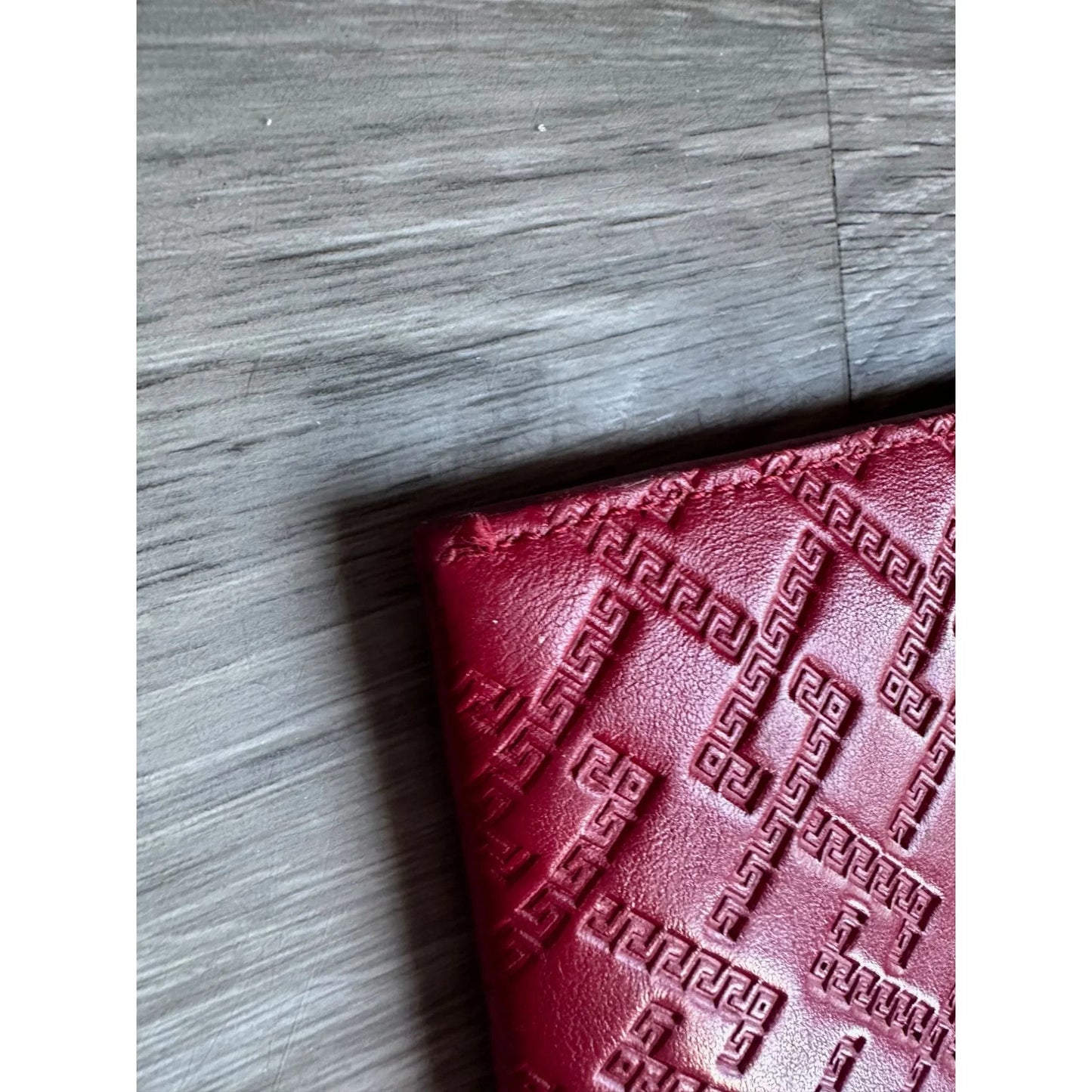 Versace Large Red Logo Print Leather Wristlet Clutch - A+ Stuff
