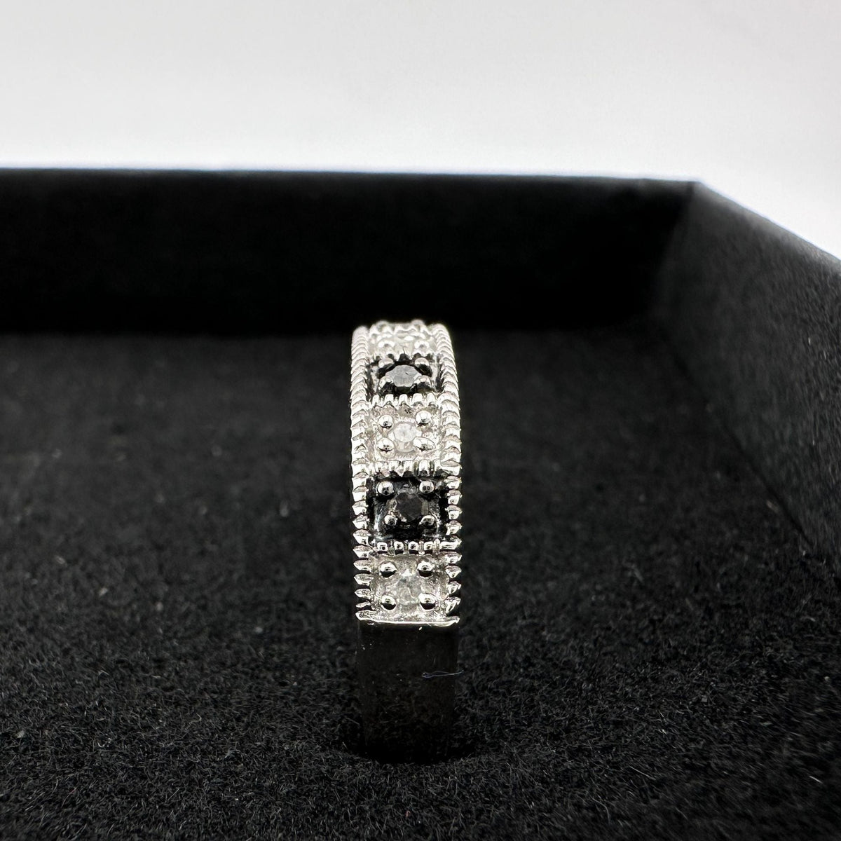 Natural Black and White Diamond Band Ring - size 7.25 -- A+ Stuff