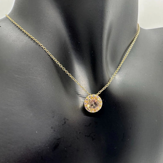 Bright Round 2.00 Carat Golden Citrine Halo Necklace - 14kt Gold Overlay Sterling Silver with 18" Chain - A+ Stuff