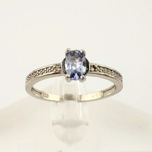 Beautiful Oval Tanzanite Ring with Diamond Accent - Sterling Silver Size 8.25 - A+ Stuff