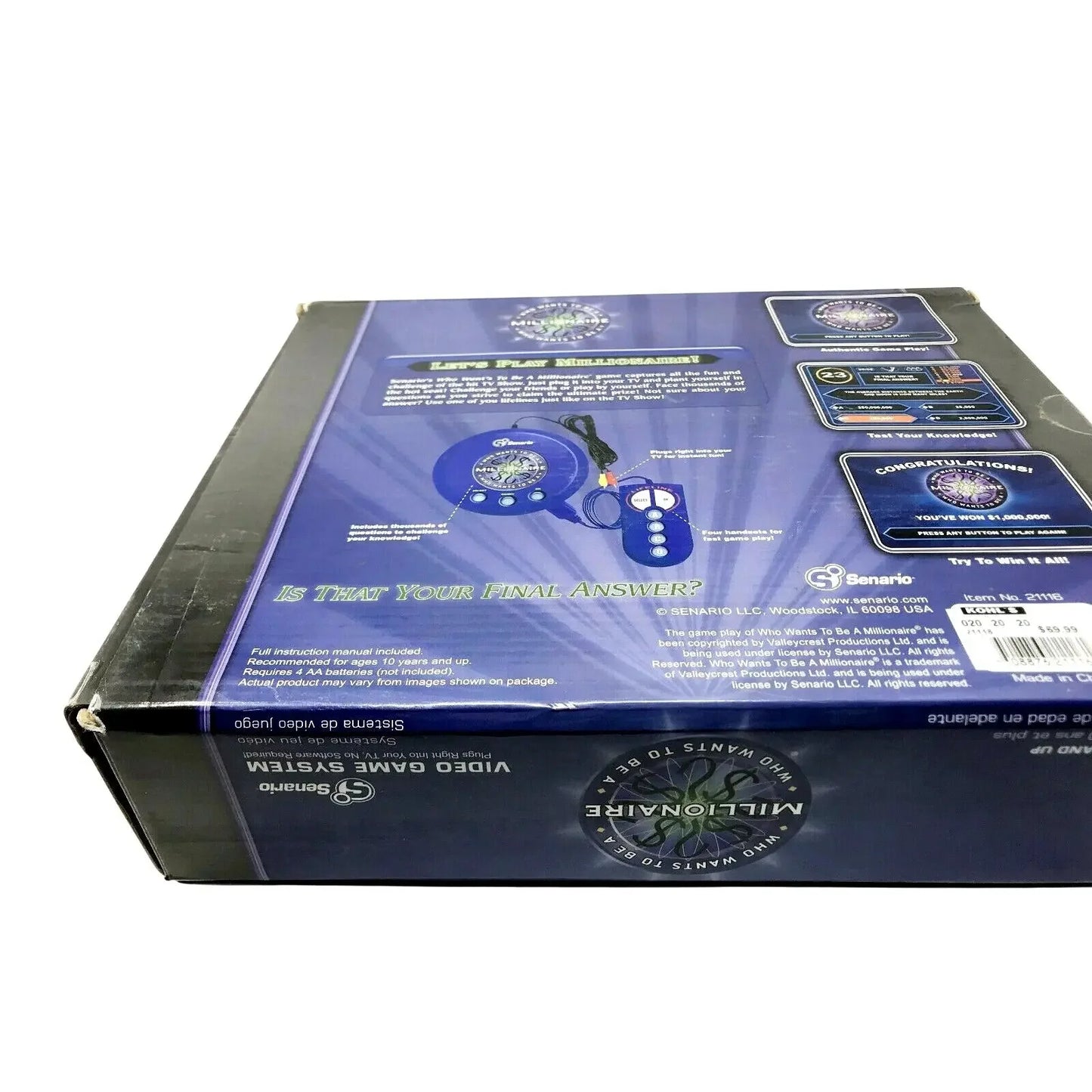 Who Wants to Be a Millionaire video game system box, blue packaging, trivia game set