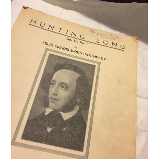 Vintage Sheet Music Hunting Song Op. 19, No. 3 by Felix Mendelssohn Bartholdy - A+ Stuff