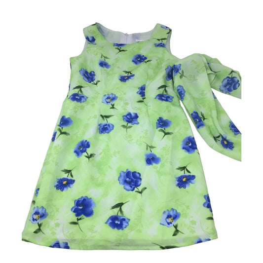 My Michelle Dress with Matching Scarf- Size 7 Juniors- Green with Blue Flowers MY MICHELLE A+ Stuff