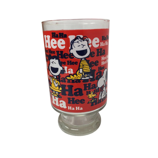 Vintage Peanuts Hee Hee Ha Ha Large Glass- Charlie Brown Lucy Linus Sally - A+ Stuff