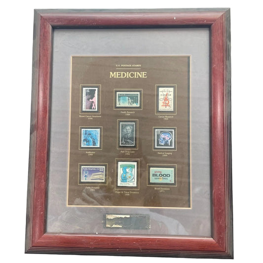 Vintage US Postage Stamps of Medicine Framed & Matted - A+ Stuff