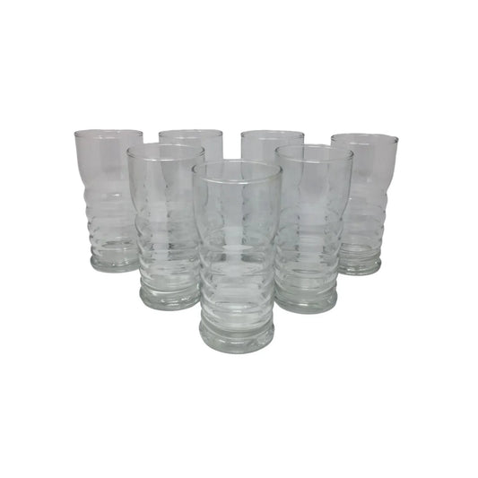 Set of 7 Clear Glass Ribbed Bubble Drinking Glasses (6x3'') - A+ Stuff