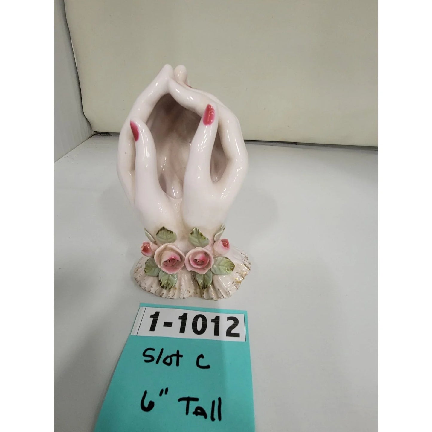 Porcelain Hands in Cupping Position - Trinkets holder - Flowers at Wrist Gold Accents Mid-century Believed to be Lefton Lefton A+ Stuff