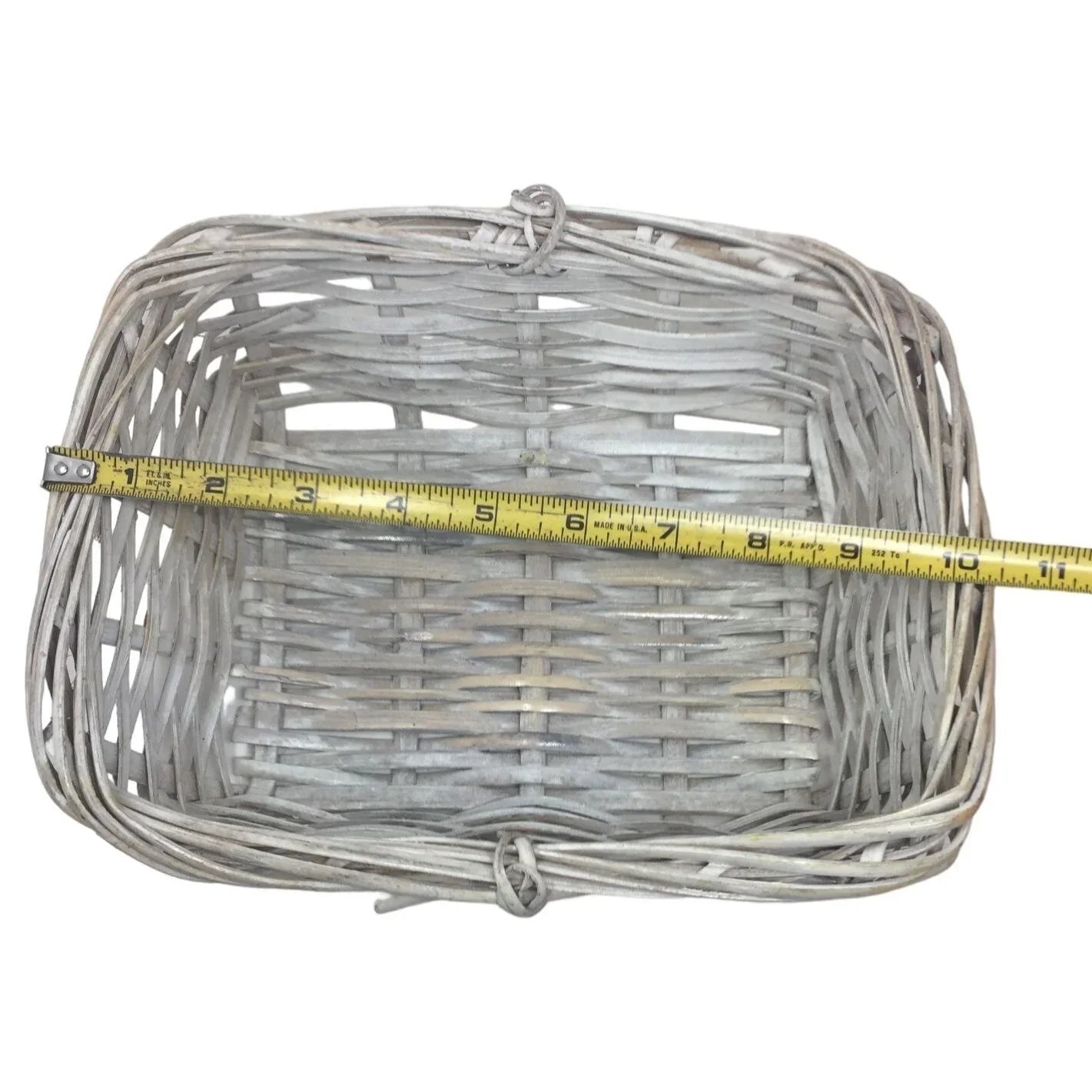 Rustic Distressed White Rectangular Basket - Approx. 10" long x 8" - woven wood basket - A+ Stuff