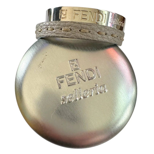 Fendi Selleria Silver Tone Metallic Cuff with Gray Leather Double Wrap Bracelet - Fendi - Bracelet - A+ Stuff
