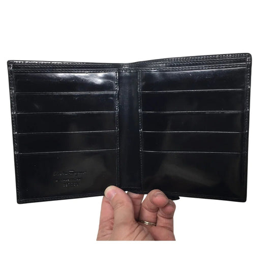 Ferragamo Bi - fold Wallet - Double Gancini Enamel Black - Salvatore Ferragamo - Wallet - A+ Stuff