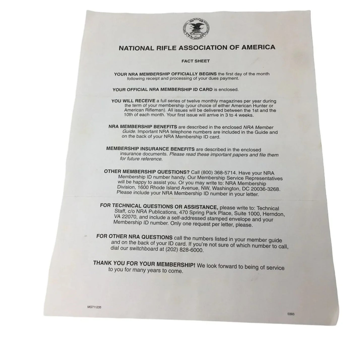 The NRA Members Guide, Fact Sheet & Basic Arms Care Pamphlets - A+ Stuff