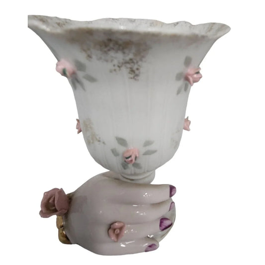 Porcelain Hand Holding Large Cup Purple ish Nail Polish Rose Bracelet Rosettes - Vase or Holder Gold Accents Mid-century Lefton China Lefton China A+ Stuff