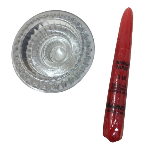 Forever Crystal Candlestick holder and Red Candle - One Candle and one Holder - Forever Crystal - Candle Holders - A+ Stuff